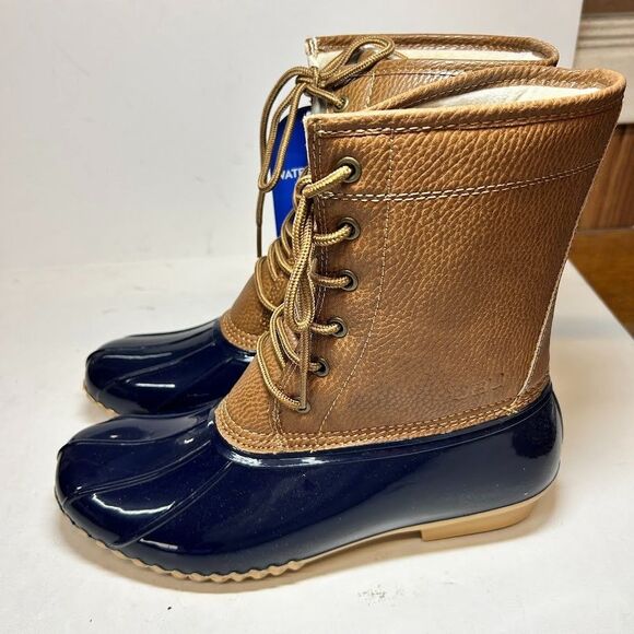 JBU Womens 9.5 M Navy Maplewood Brown Leather Waterproof Lace Up Boots NIB LD0